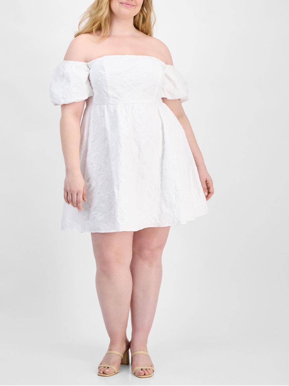 NWT Seni & Cade White Jacquard Print Plus Size Fit and Flare Mini Dress- 1X